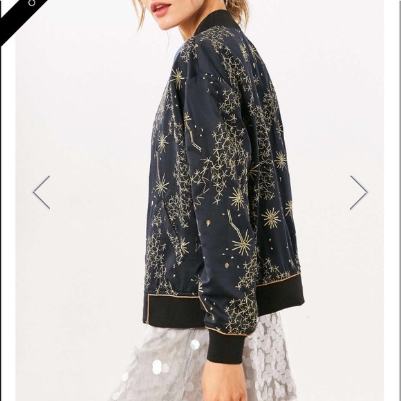 Clelestial bomber jacket XS BNWOT Navy Gold - Picture 4 of 6